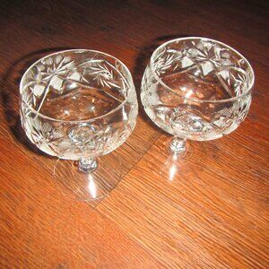 Vintage Bohemian Czech Champagne Coupe Glasses Hand-Cut Lead Crystal Set of 2 🥂